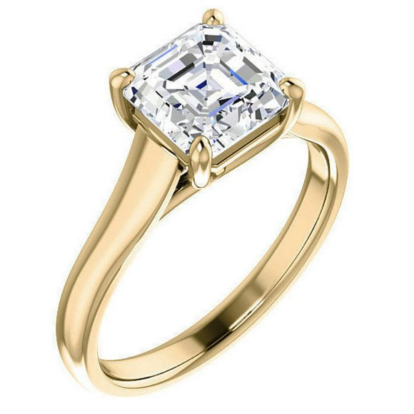 3.0Ct-8.5mm Trellis Solitaire Asscher Cut Moissanite Engagement Ring - Picture 6 of 15